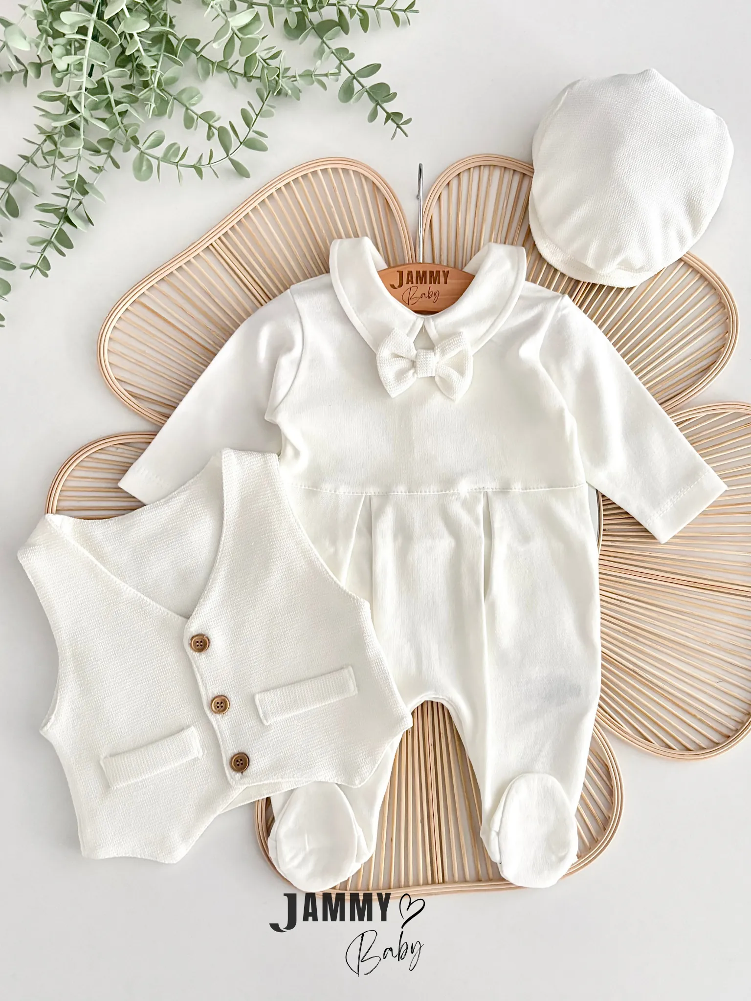 Luis Kasketli Yelekli 3'lü Tulum Set-EKRU