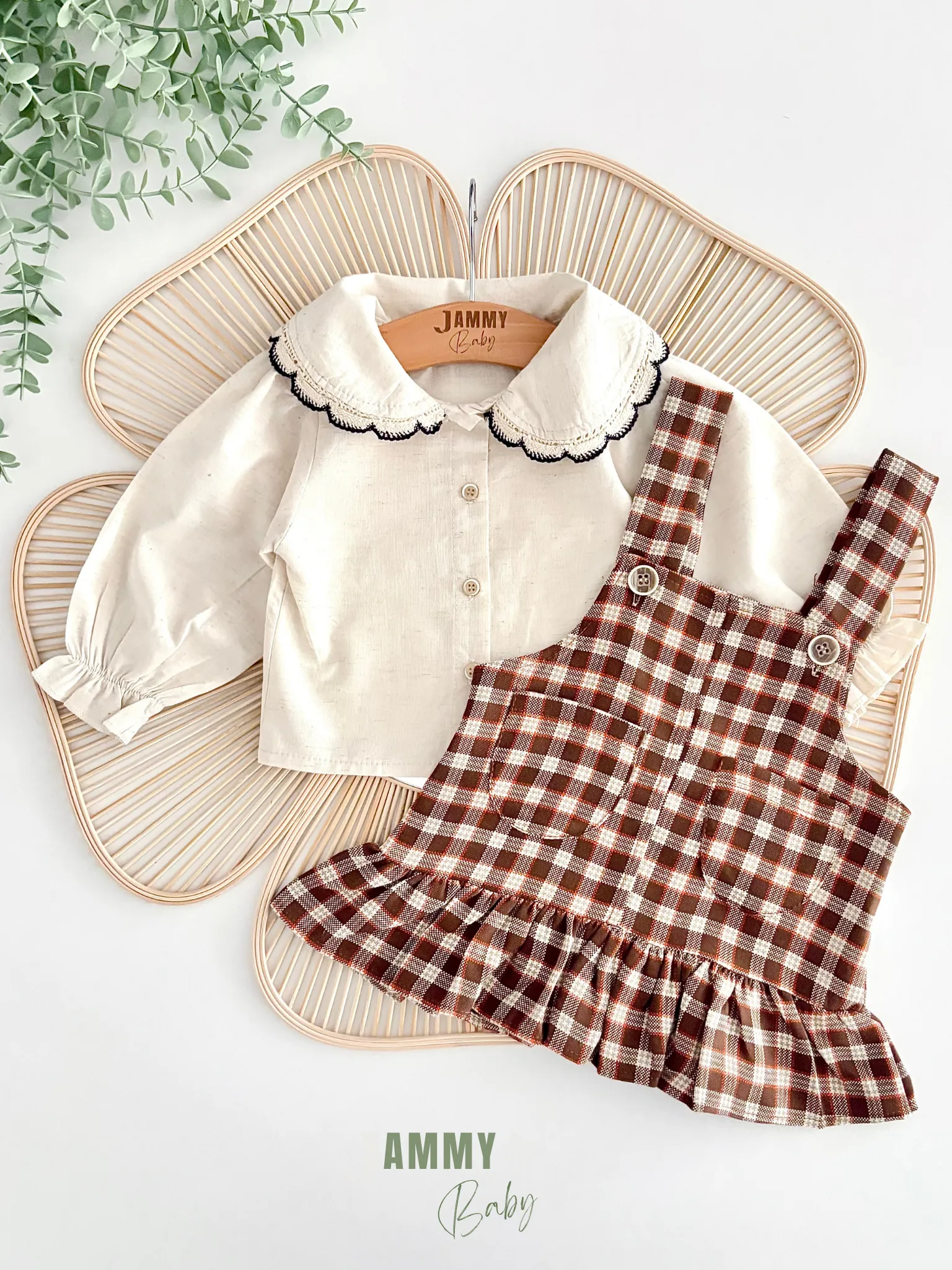 Eleanor Keten Gömlekli Ekose Desenli Jile Elbise Set-KAHVERENGİ