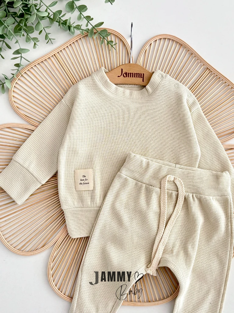 Boris Waffle Dokulu 2'li Takım-KREM