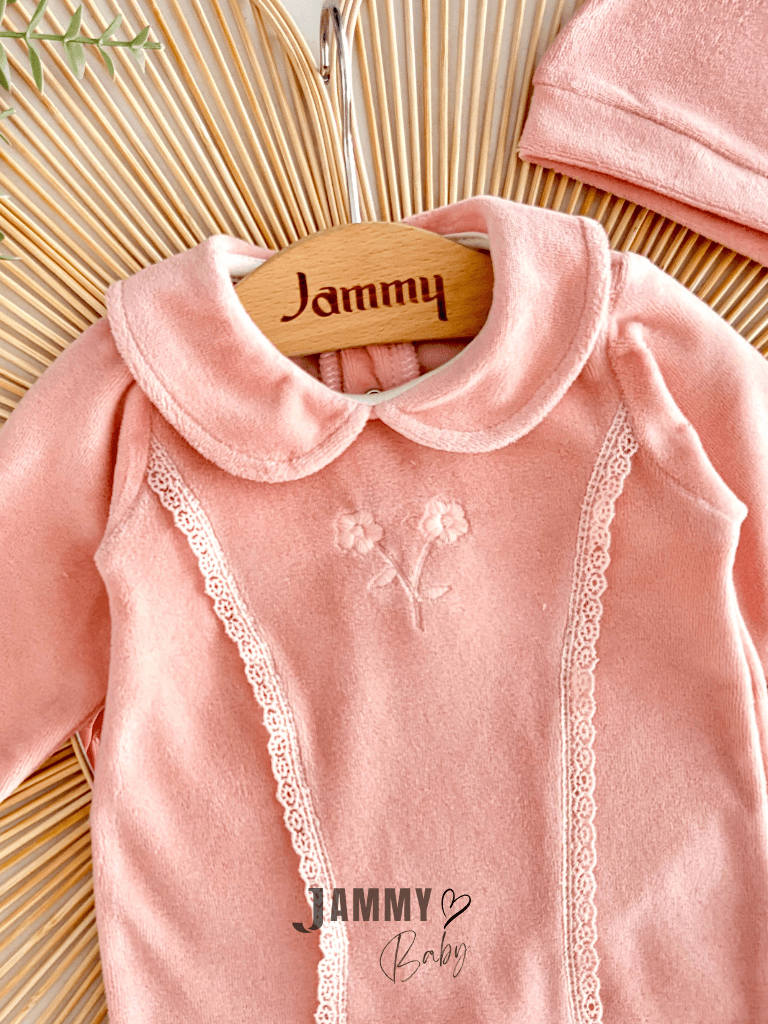 Elvira Fistolu Papatya Nakışlı Kadife Tulum-SOMON