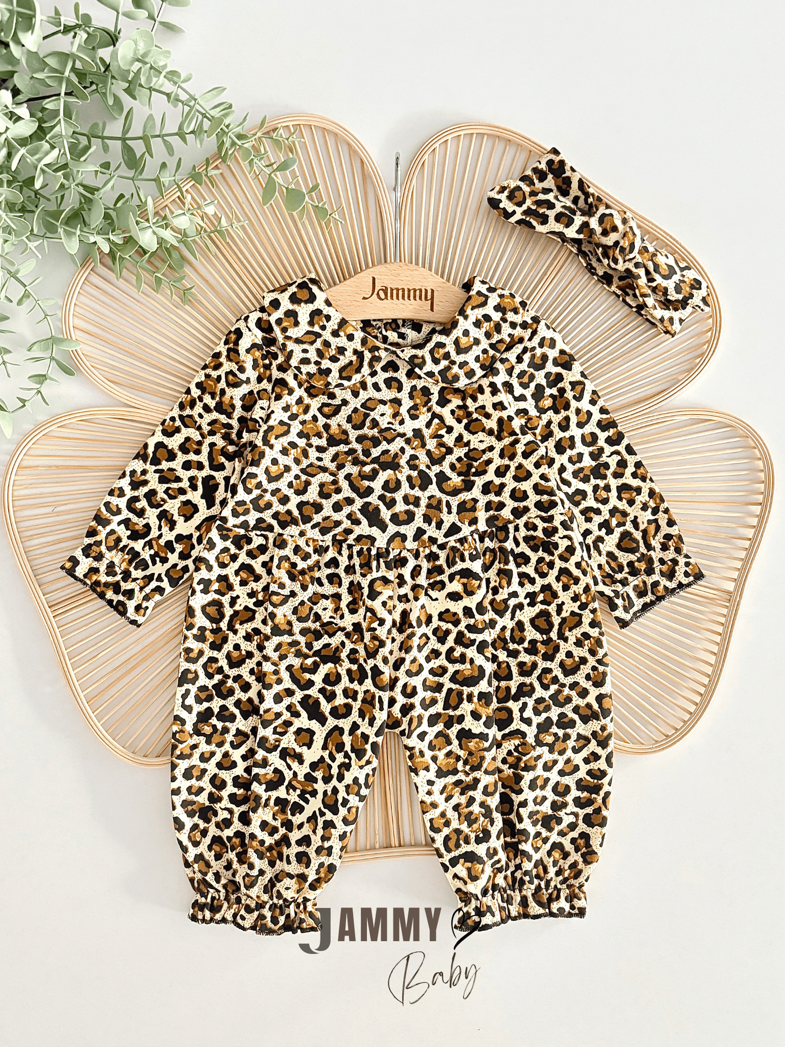 Leopar Desen Bandanalı Tulum Set