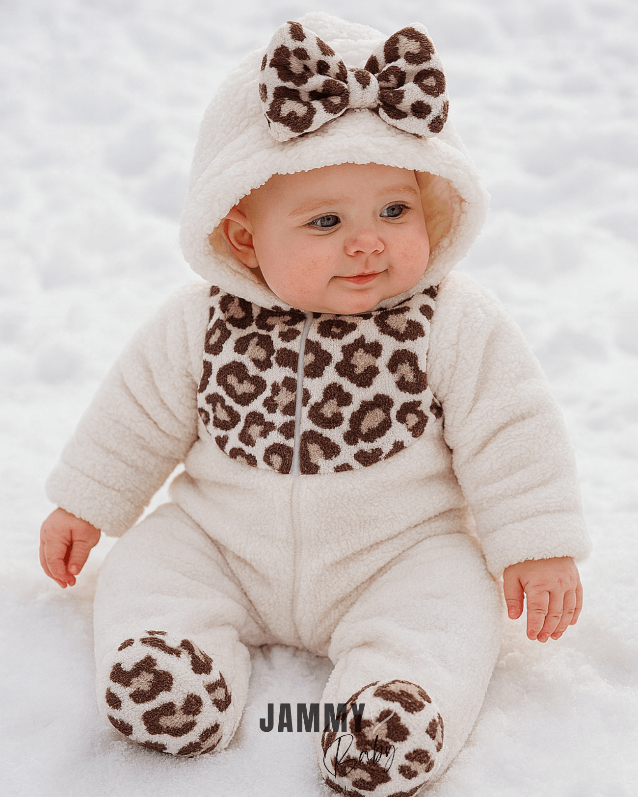 Luxury Collection Pamuk Astarlı Dış Giyim Leopar Peluş Kozmonot Tulum-EKRU