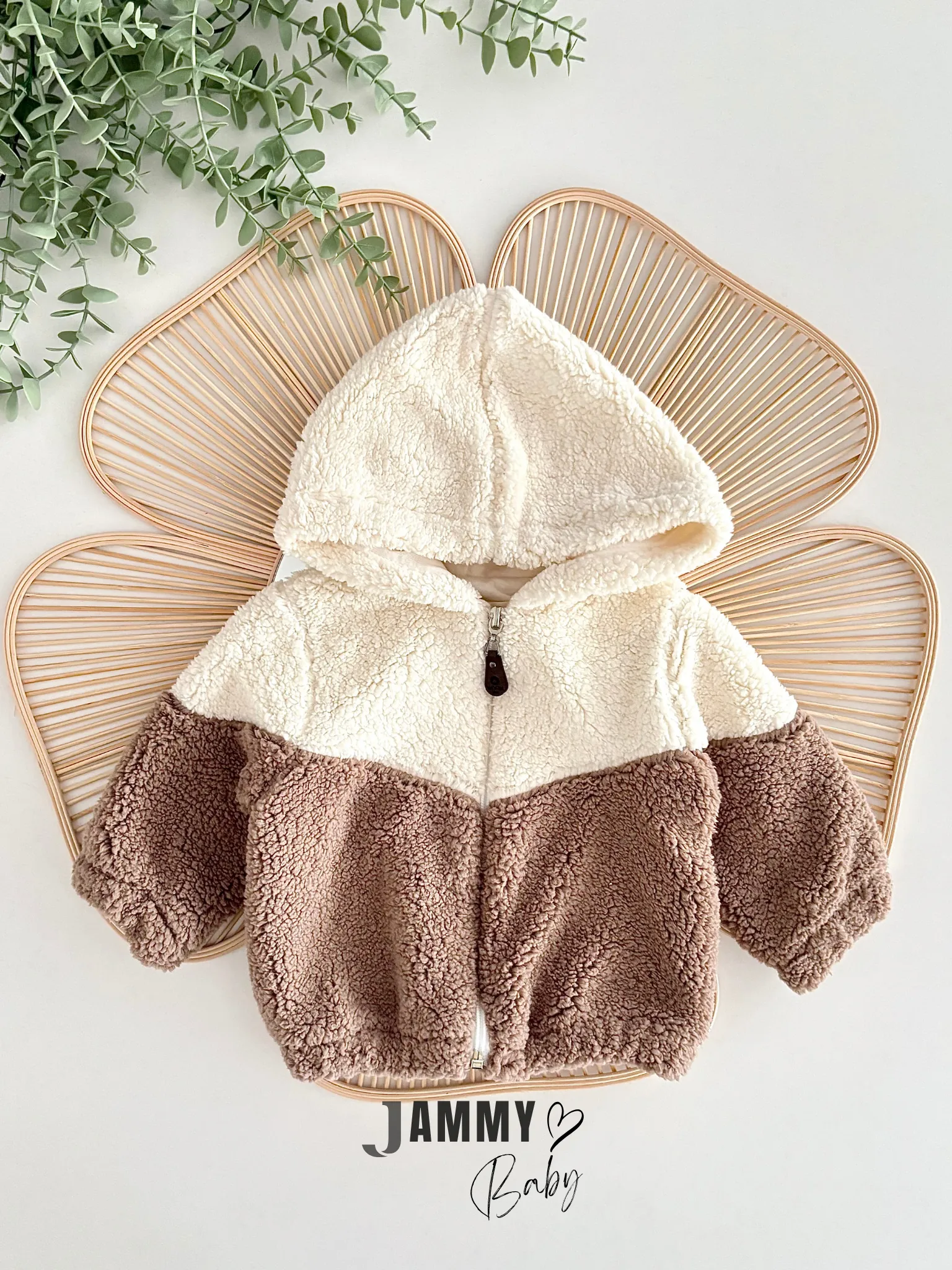 Teddy Peluş Fermuarlı Mont-KAHVERENGİ