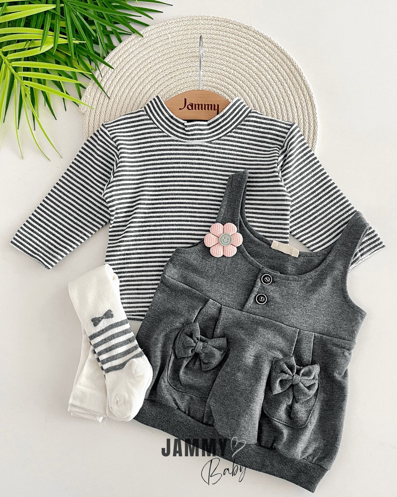 Papatyalı Fiyonk Cepli Elbise / Body ve Çorap Set-ANTRASİT