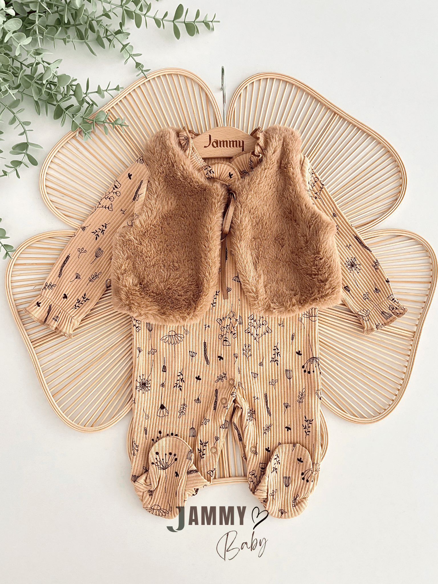 Camellia Tüylü Yelekli Tulum Set-KAHVERENGİ