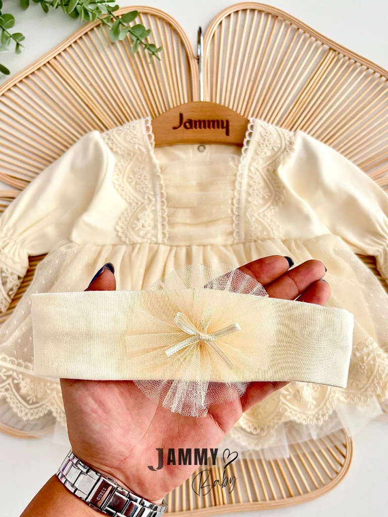 Carmen Güpür Dantel Bandanalı Mevlüt / Özel Gün Elbise Set-KREM