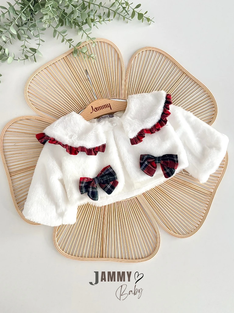 Carla Peluş Hırkalı Ekoseli Askılı Elbise Set-KIRMIZI