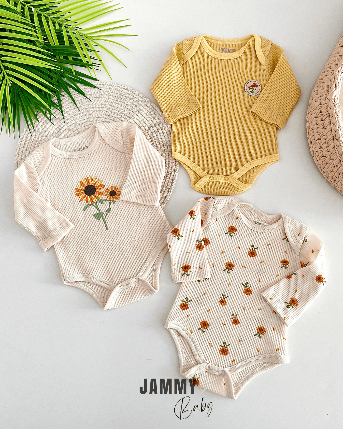 Ayçiçekli Waffle 3'lü Body Set-VANİLYA