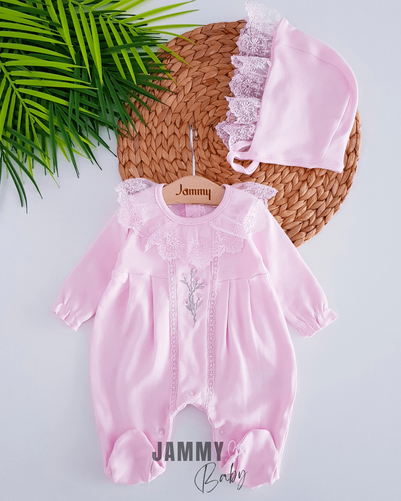 Floral Lace Laura Şapkalı Tulum Set-PEMBE