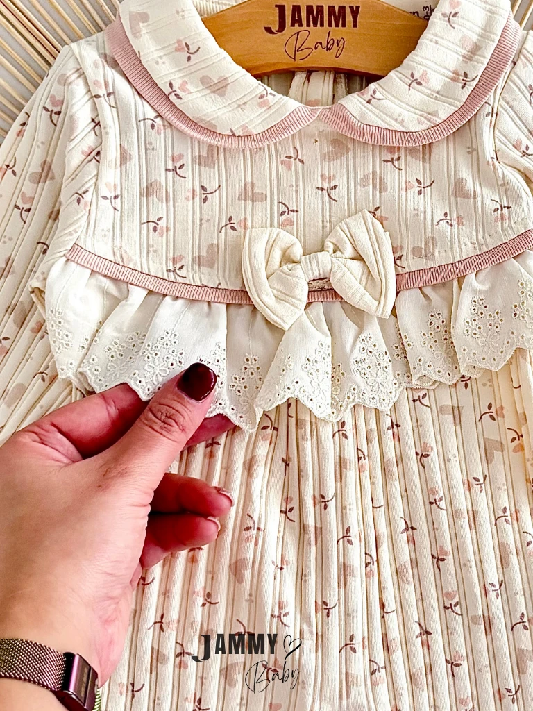 Natural Flowers Kaşkorse Tulum Set-KREM