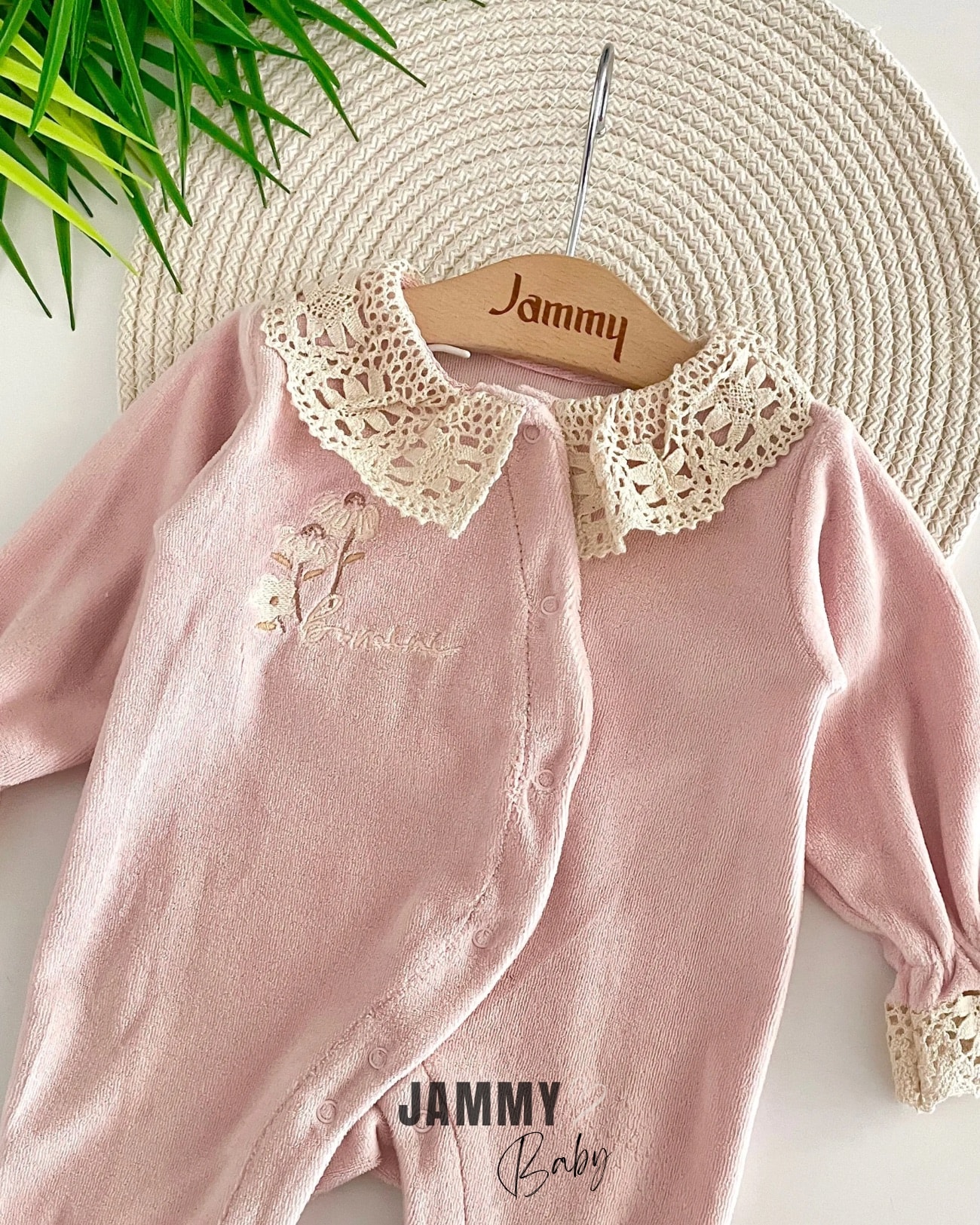 Alya Dantel Yakalı Kadife Tulum-SOFT GÜL KURUSU