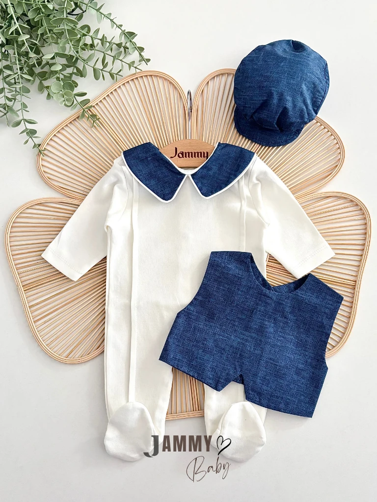 Rodney Flat Şapkalı Önlük Detaylı Tulum Set-İNDİGO