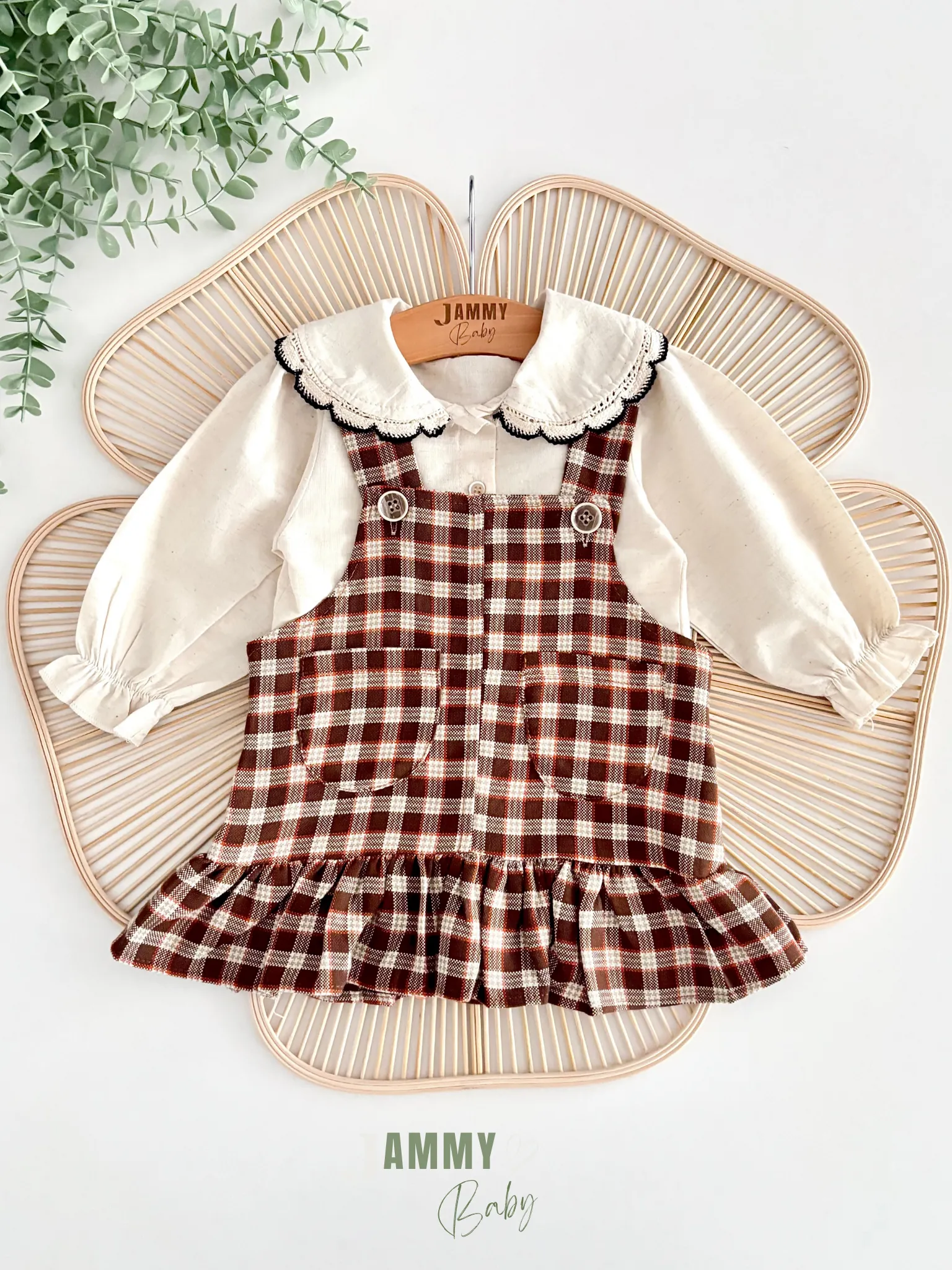 Eleanor Keten Gömlekli Ekose Desenli Jile Elbise Set-KAHVERENGİ