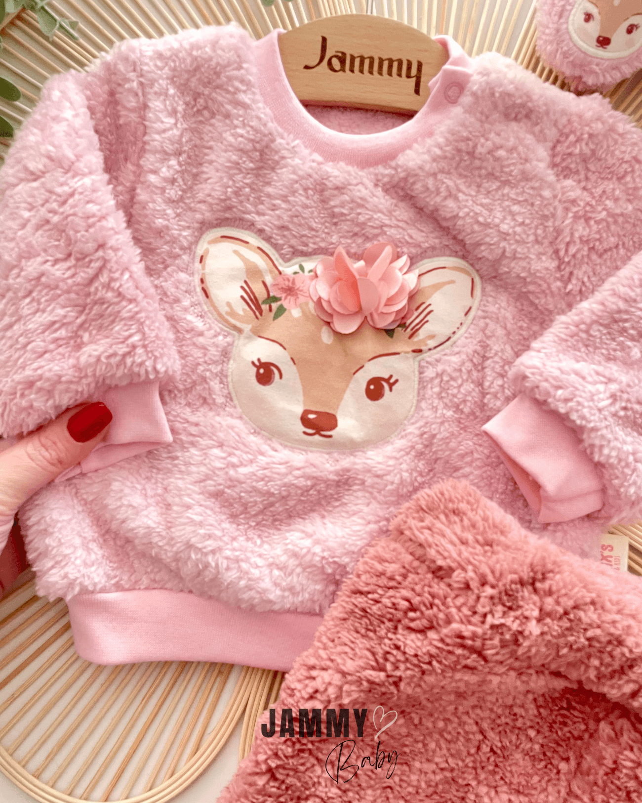 Ceylan Aplikeli Panduflu Peluş Takım-PEMBE