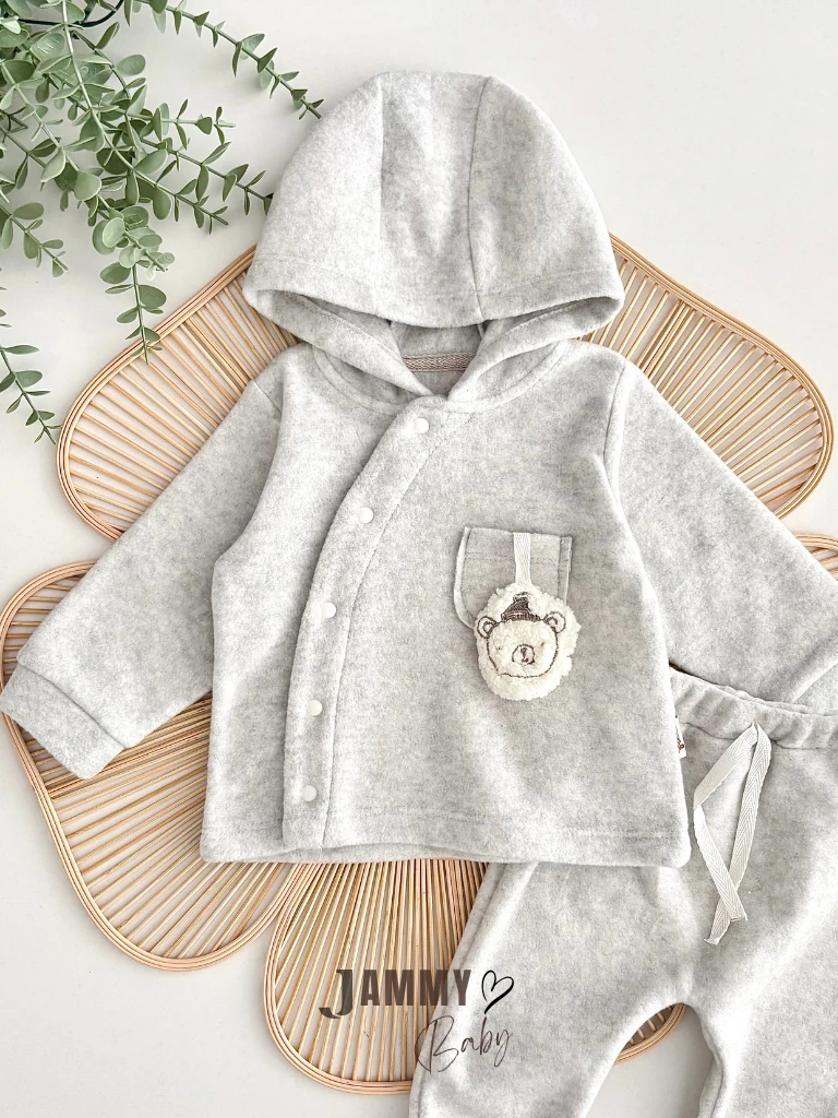 Zoya Ayıcık Aksesuarlı Polar Takım -GRİ