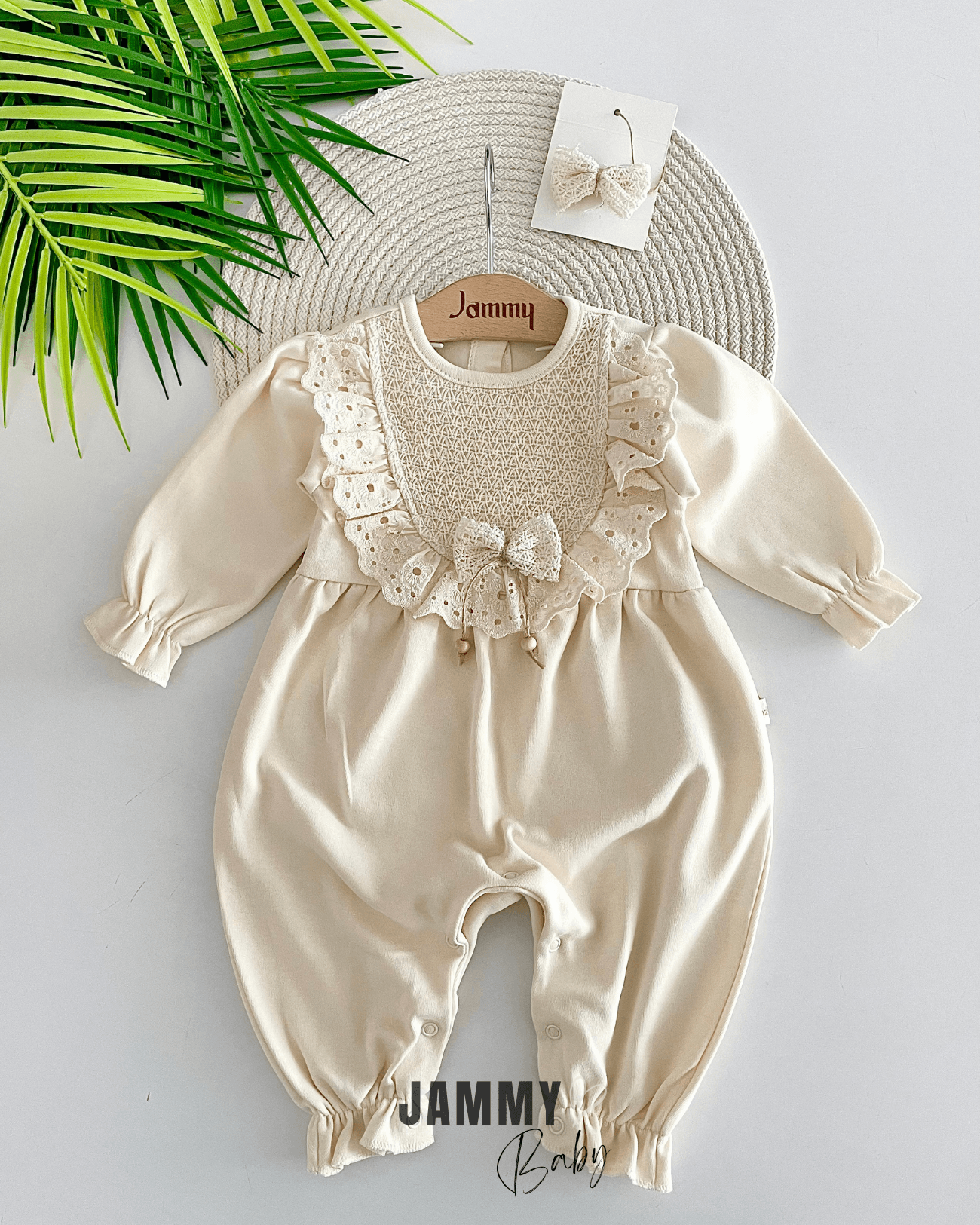 Amelia Tokalı Dantel Roba Detaylı Tulum Set-KREM