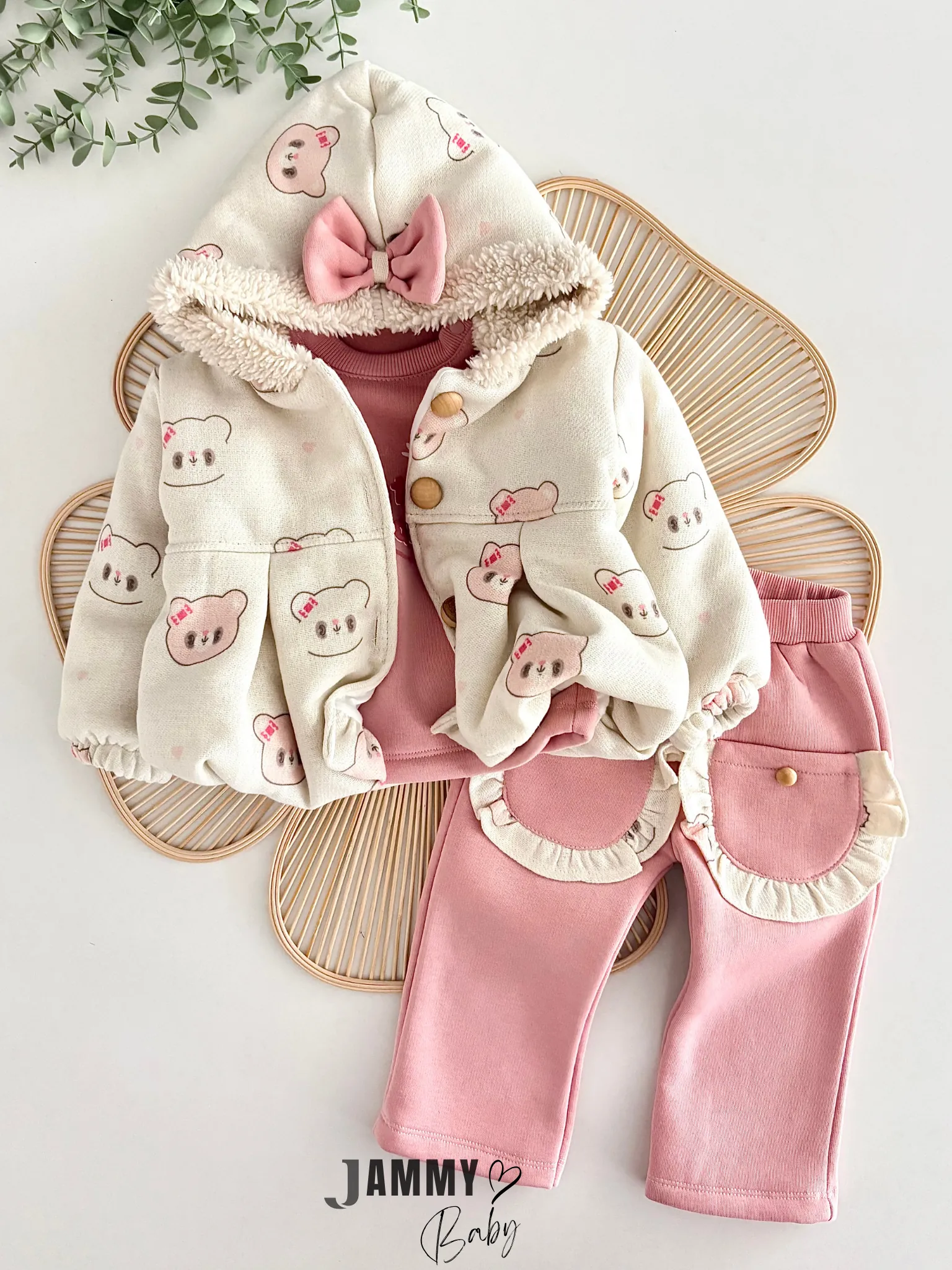 Winter Bear Kaşe Mont / 3 İplik Alt Üst Takım-GÜL KURUSU