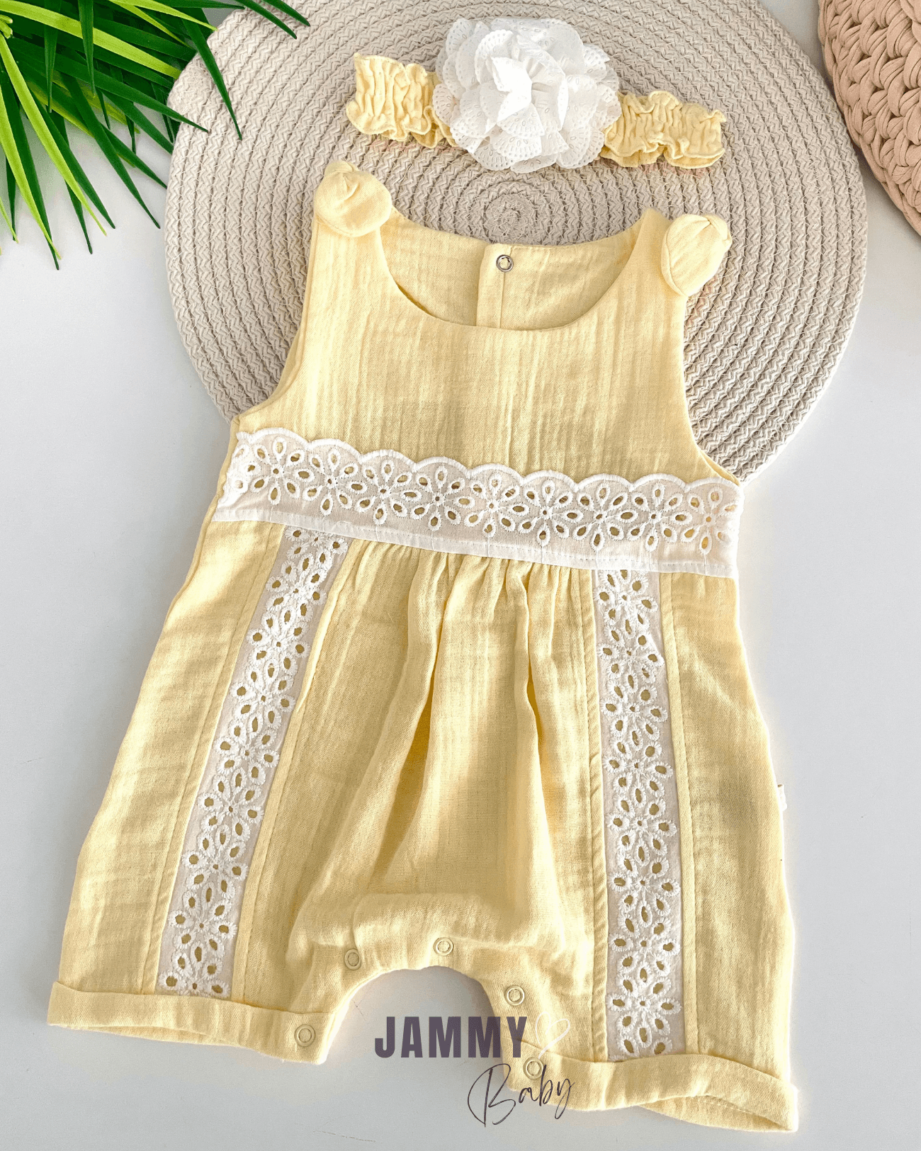 Nicole Müslin Dantelli Bandanalı Tulum Set-SARI