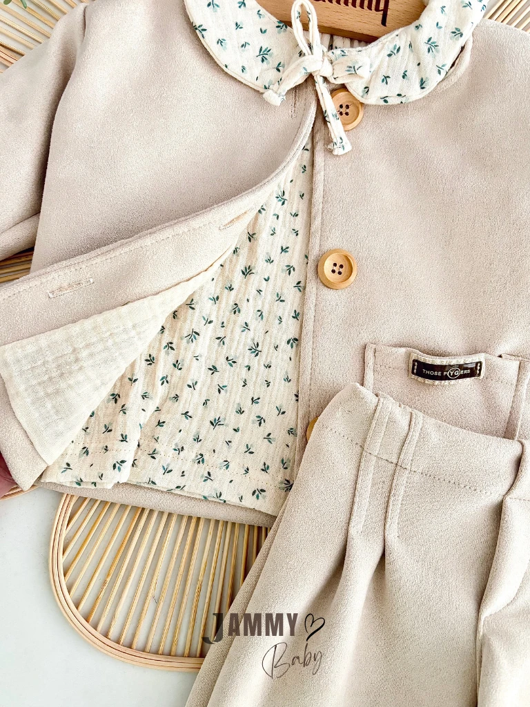 Belinda Süet Takım / Müslin Çiçekli Gömlek-BEJ