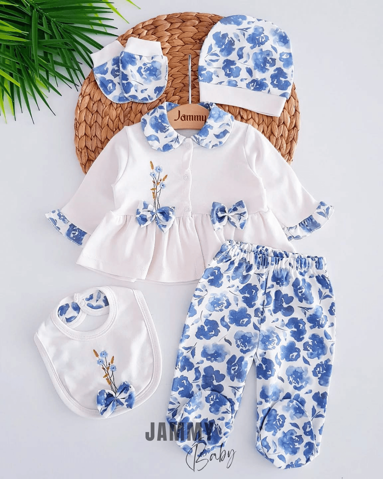 Bloom Çiçekli 5 Parça Yenidoğan Set-BEBE MAVİ
