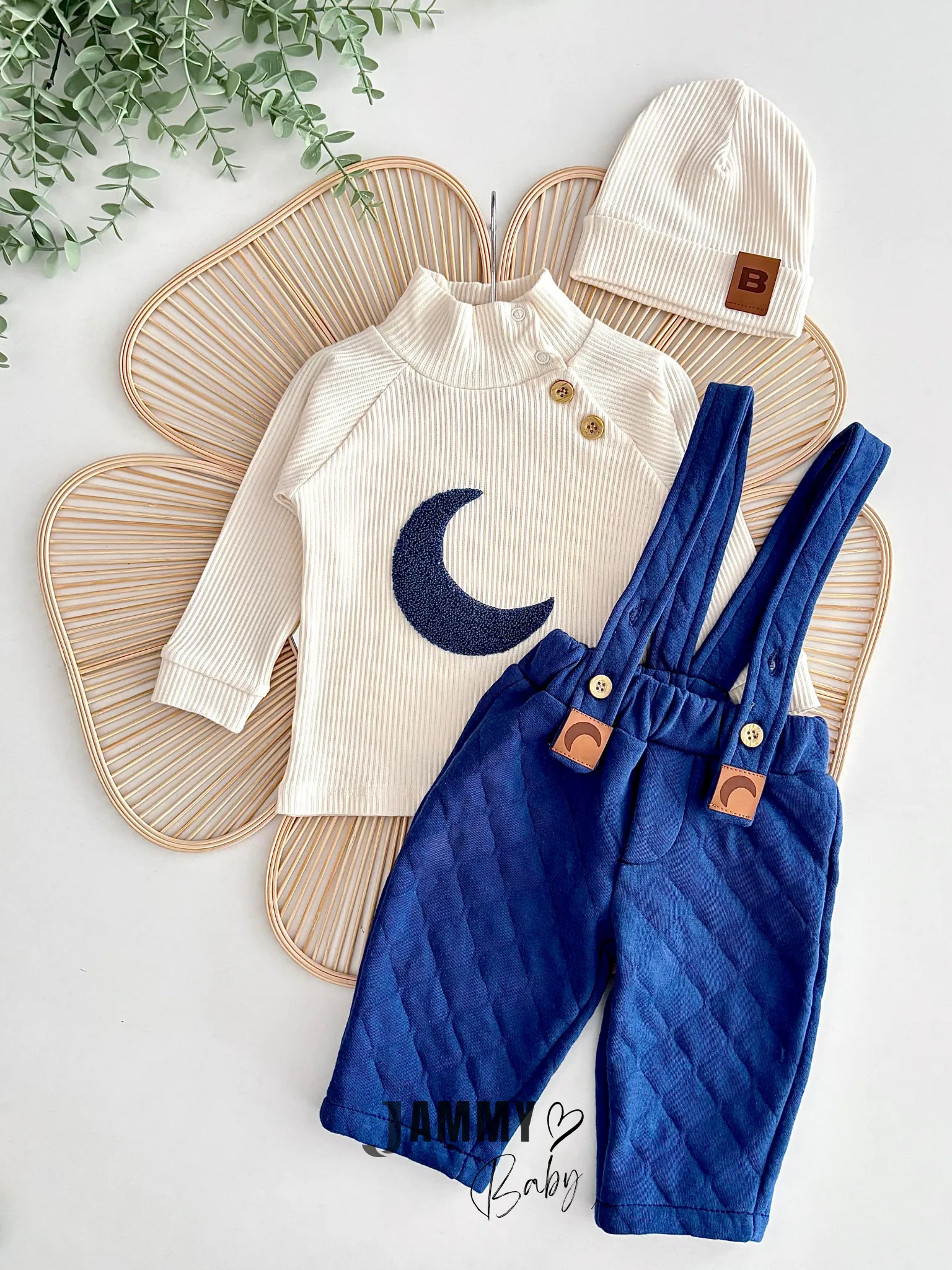 Moon Kapitone Salopet / Şapka Badi Set - İNDİGO