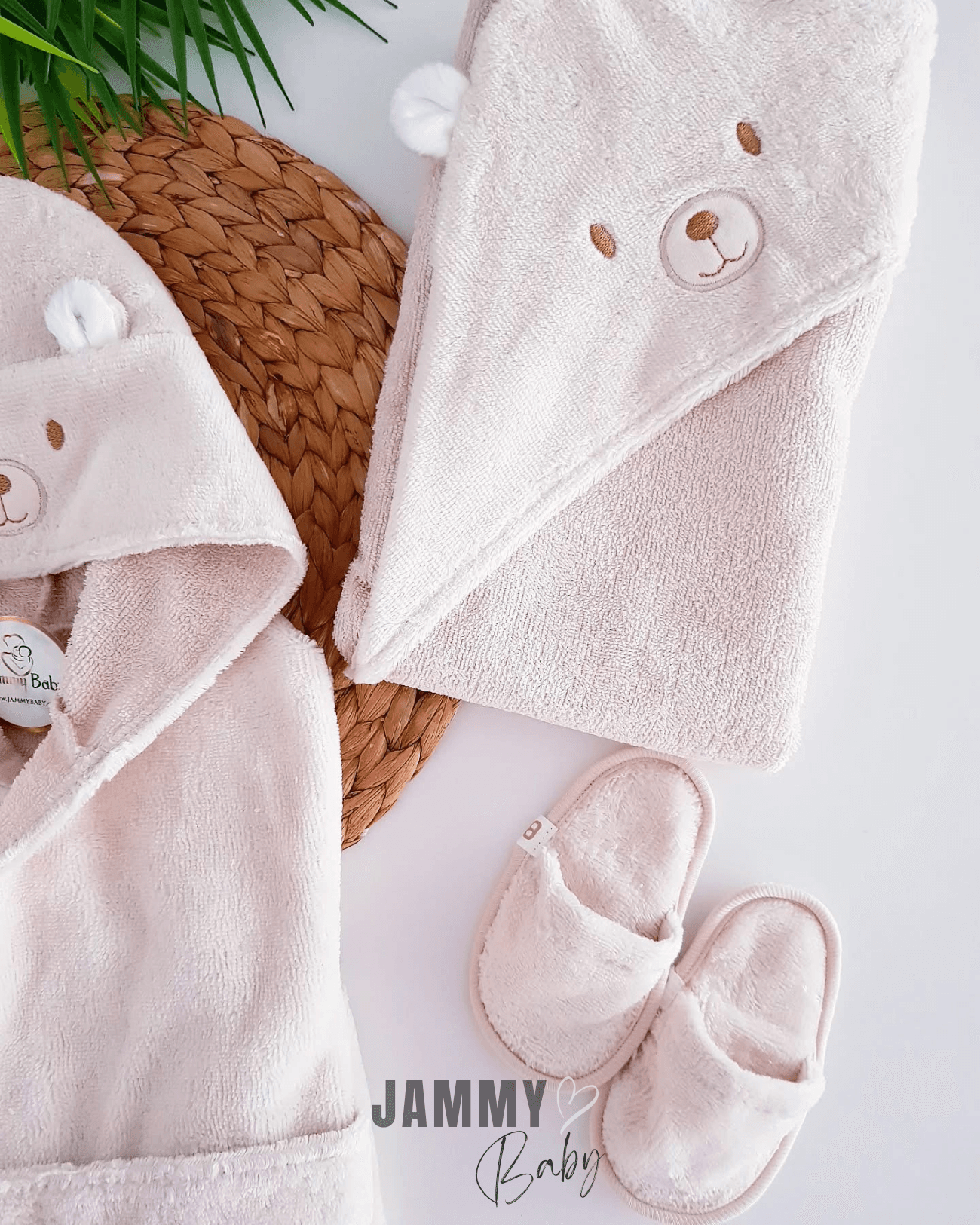 Cute Bear 3 Parça Bornoz Set-BEJ