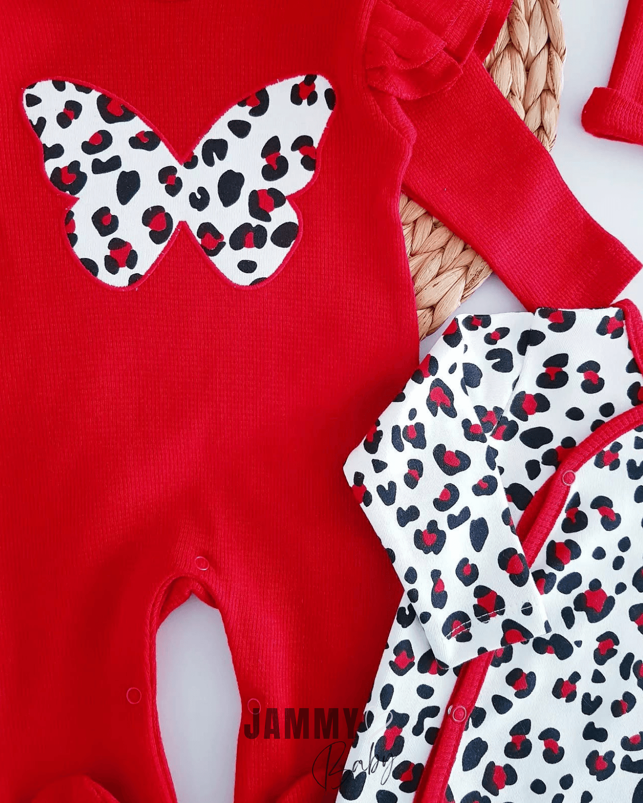 Butterfly Leopar  2'li Kombin Tulum Set-KIRMIZI