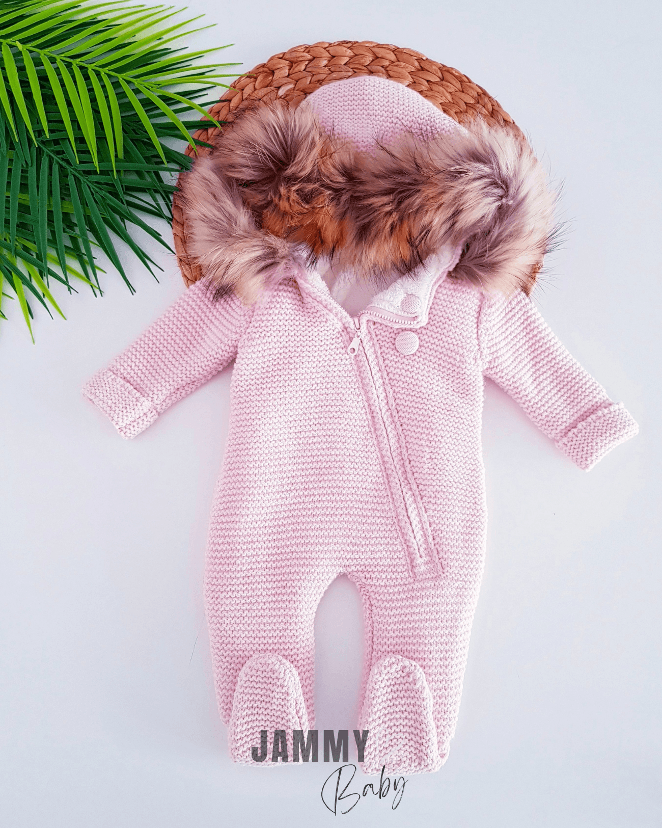 Luxury Collection Kürk Kapüşonlu Fermuarlı Triko Yün Kozmonot-PEMBE