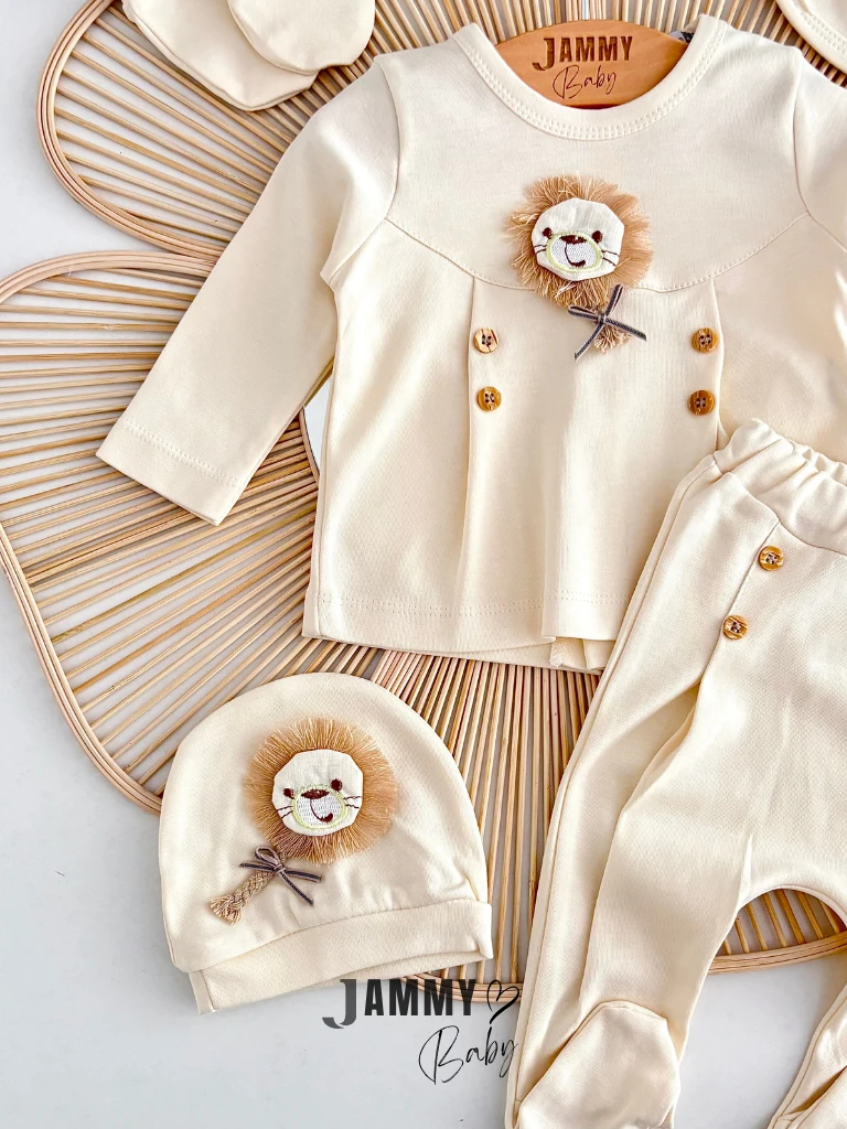 Aslan Figürlü 5 Parça Yenidoğan Set-KREM