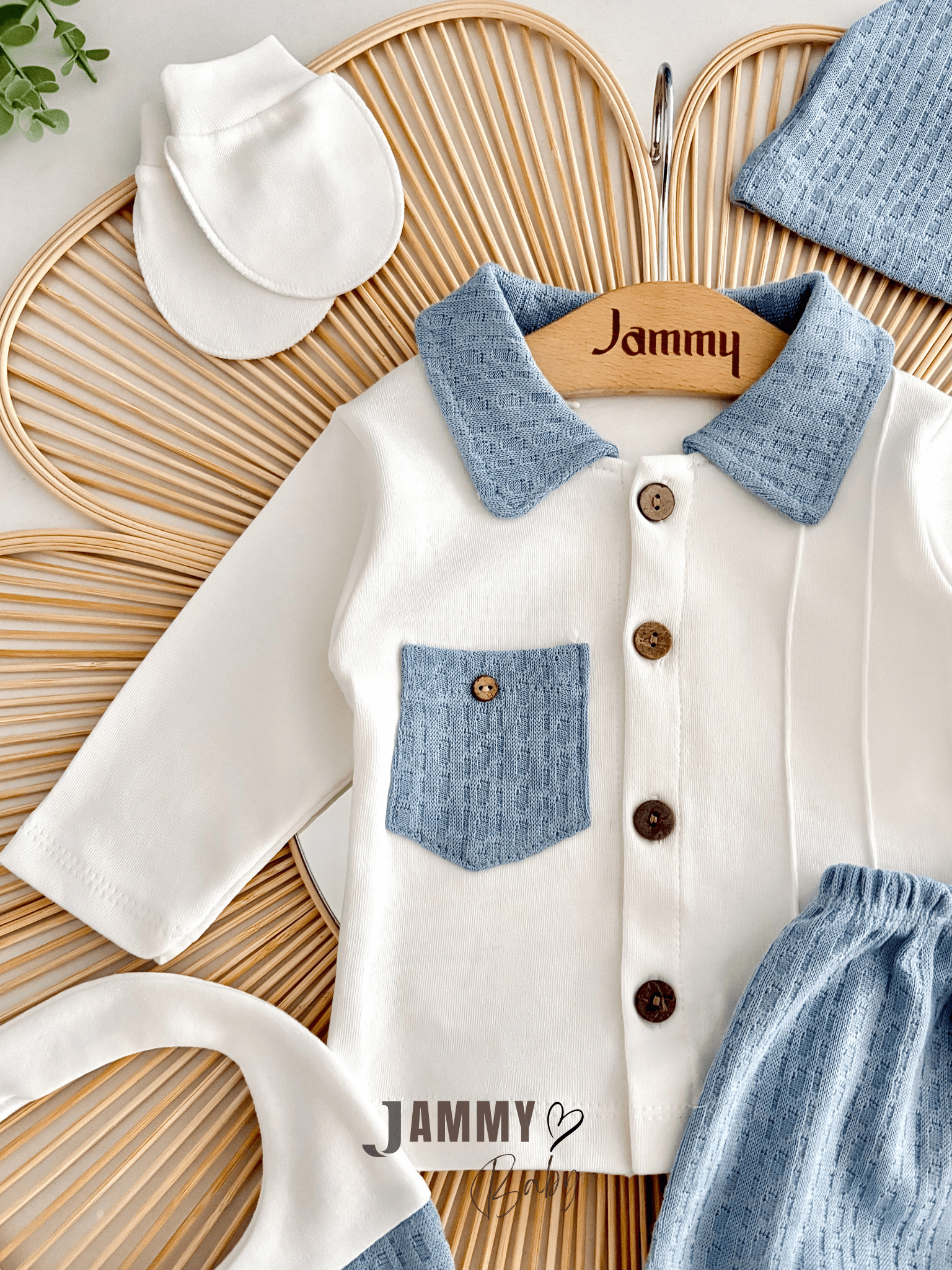 Hardy Cep Detaylı 5 Parça Yenidoğan Set-MAVİ