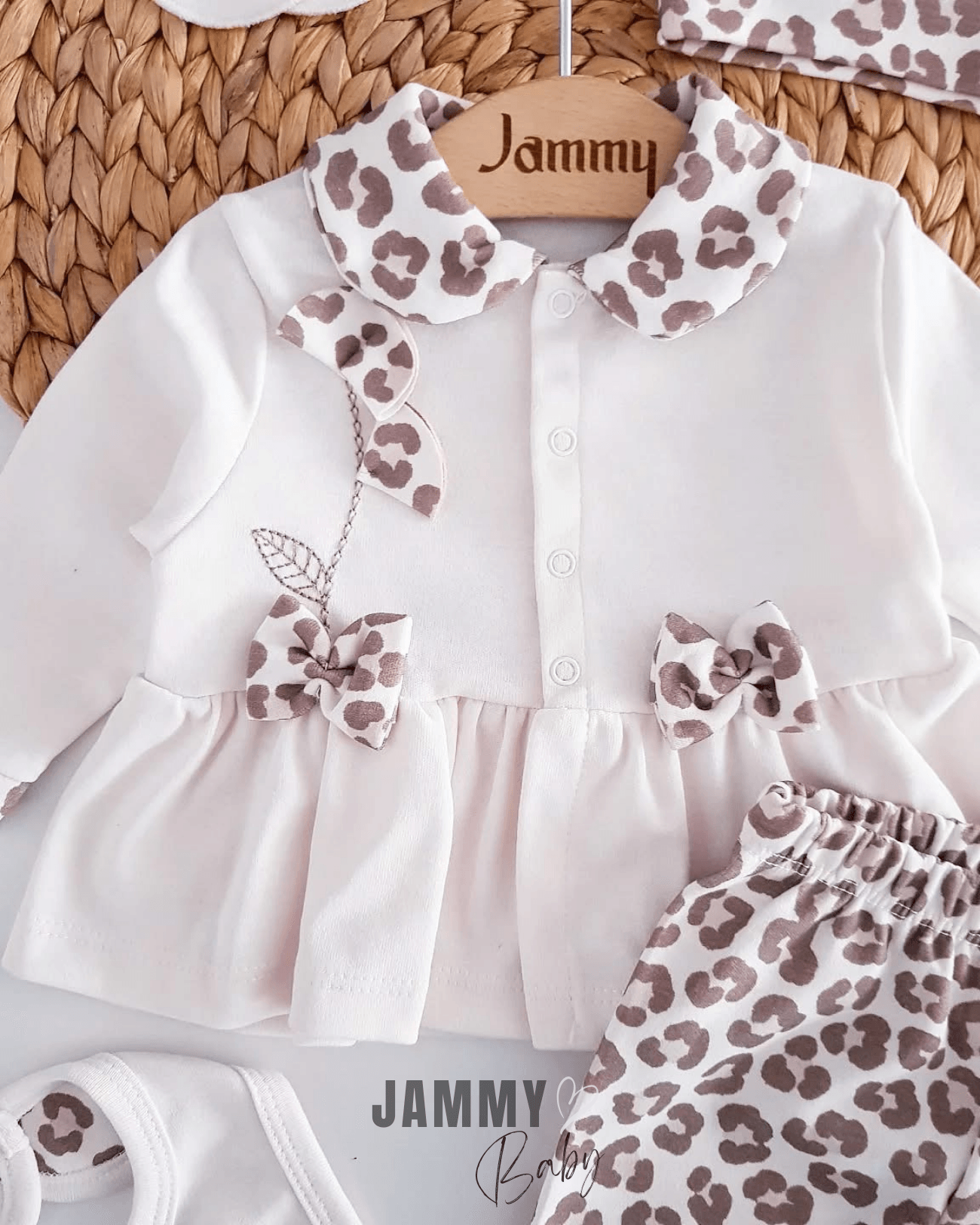 Jolie Leopar Desen 5 Parça Yenidoğan Set-KREM