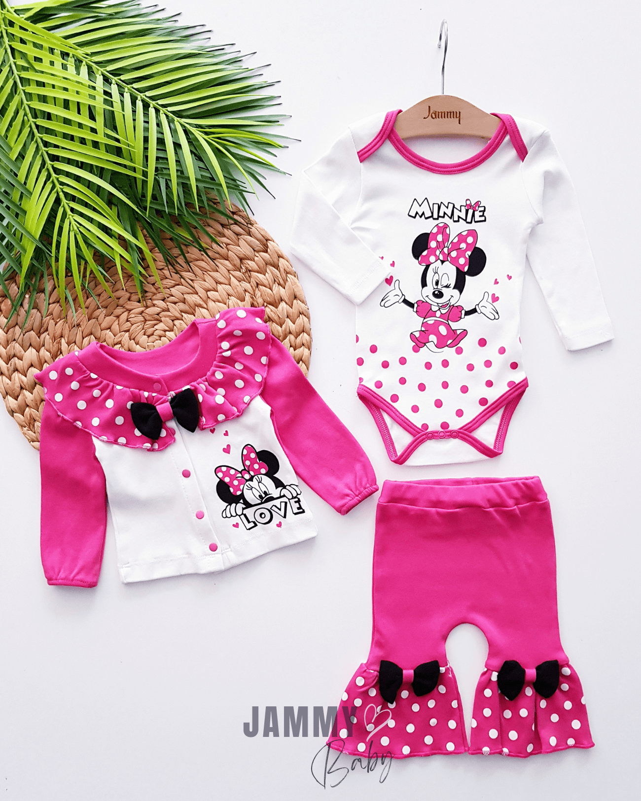 Minnie Mouse İspanyol Paça Hırkalı Takım-ŞEKER PEMBE