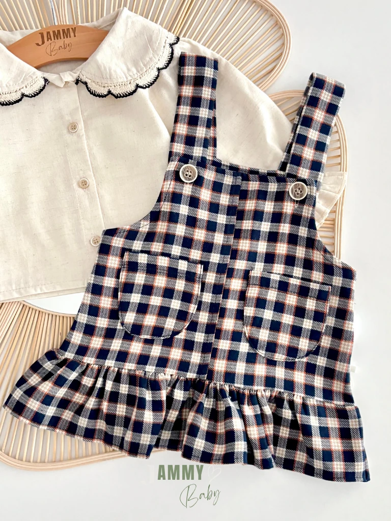 Eleanor Keten Gömlekli Ekose Desenli Jile Elbise Set-LACİVERT