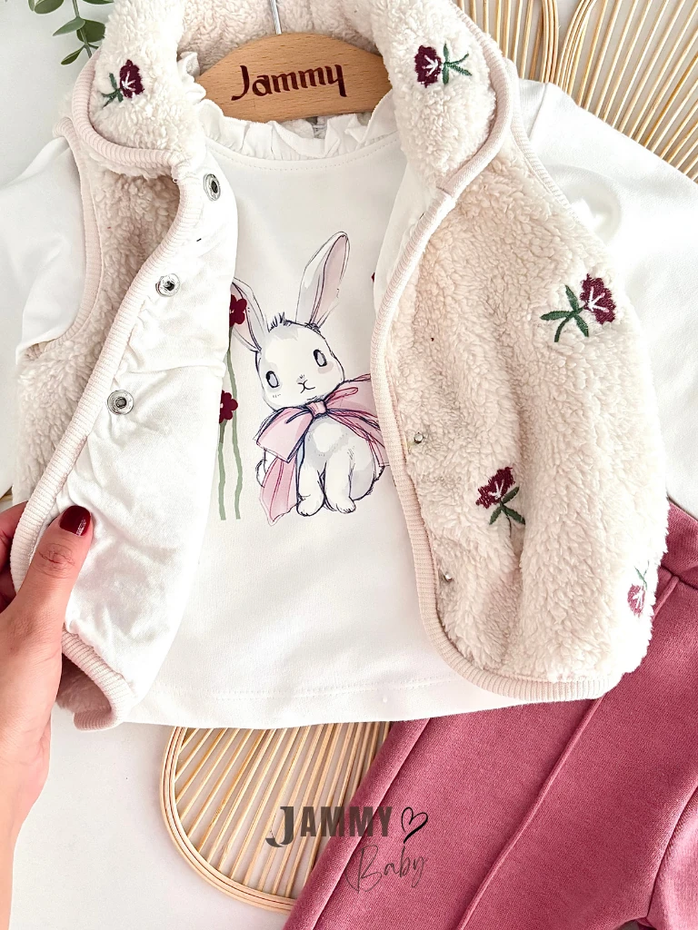 Flower Peluş Yelekli 3'lü Takım-AÇIK MÜRDÜM