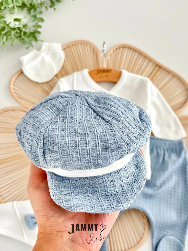 Süzene Ayıcık Kasketli 5 Parça Yenidoğan Set-MAVİ