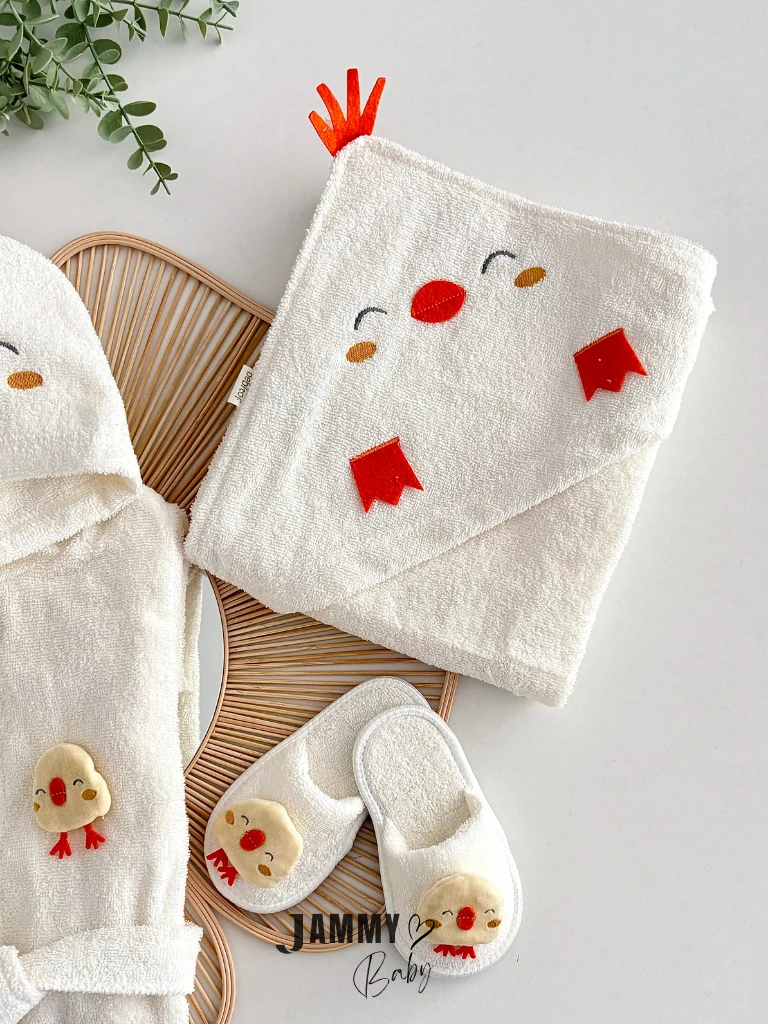 Baby Chick 3 Parça Bornoz Set-EKRU