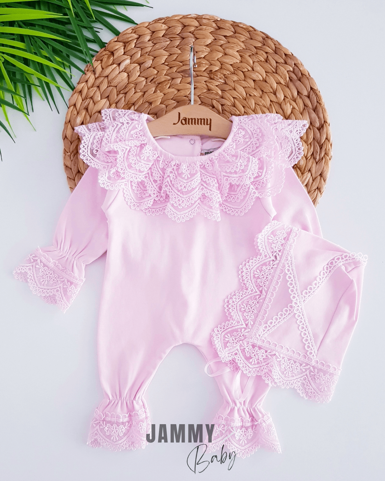 Carmen Güpür Dantel Laura Şapkalı Tulum Set-PEMBE