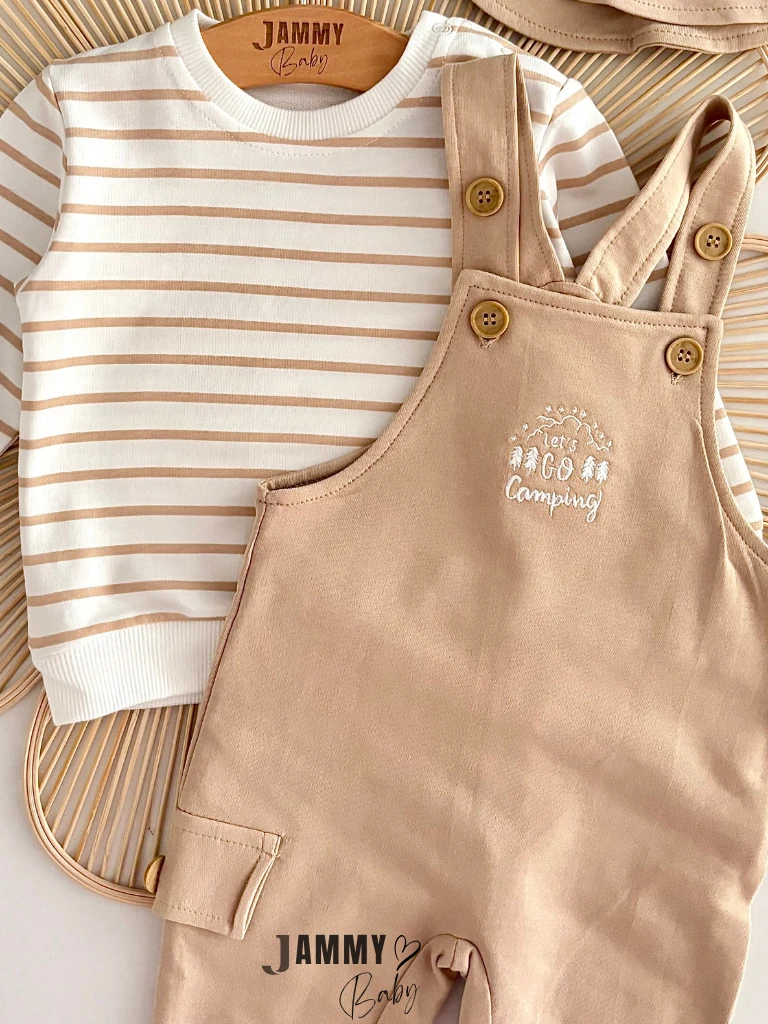 Lets Go Camping Salopet / Body Şapka Set-SÜTLÜ KAHVE