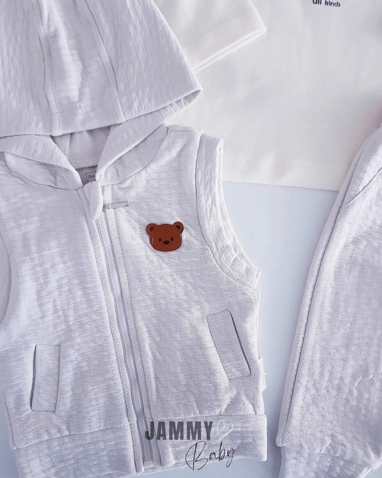 Bear Müslin Yelekli 3'lü Takım-SOFT GRİ