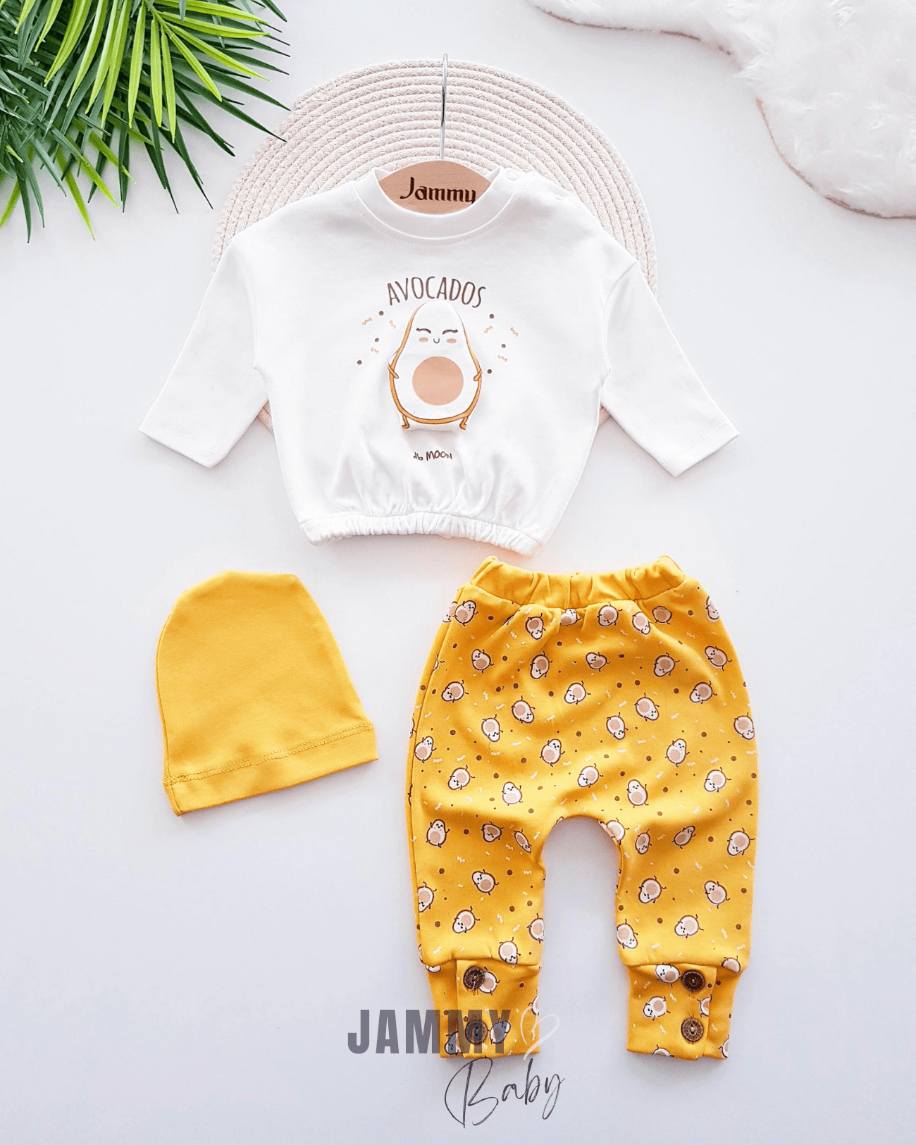 Avocado Temalı Unisex Mevsimlik 3'lü Takım-HARDAL