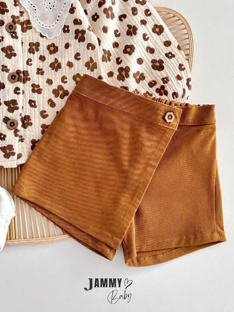 Sisa Leopar Gömlek / Şort Etek Çorap Takım-CAMEL