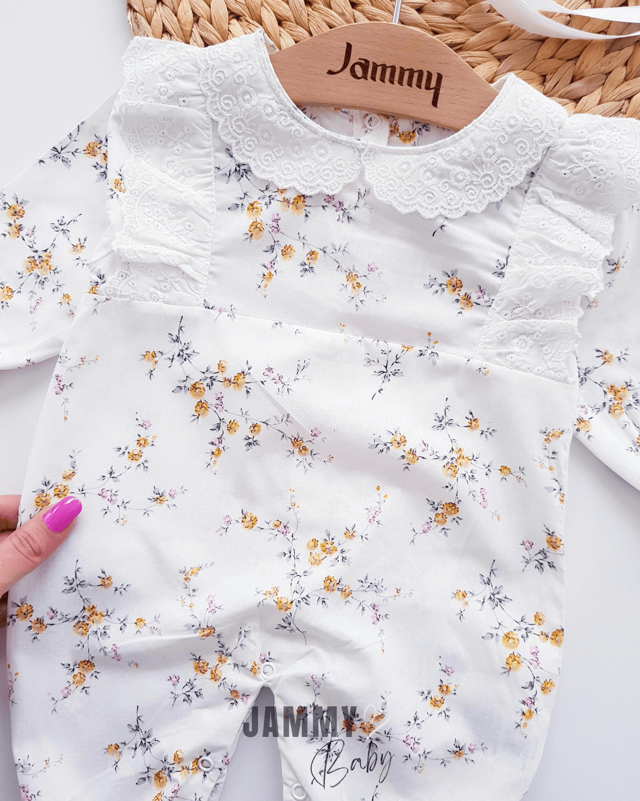 Tiny Roses Poplin Şapkalı Tulum Set-SARI