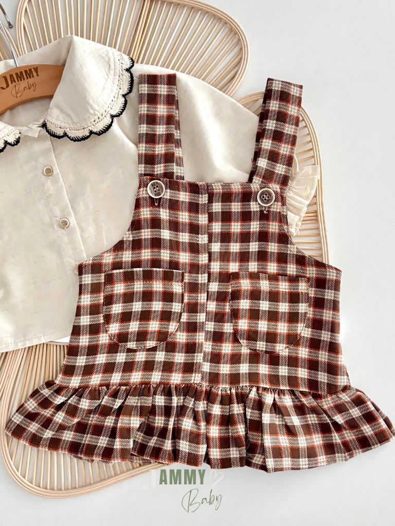 Eleanor Keten Gömlekli Ekose Desenli Jile Elbise Set-KAHVERENGİ