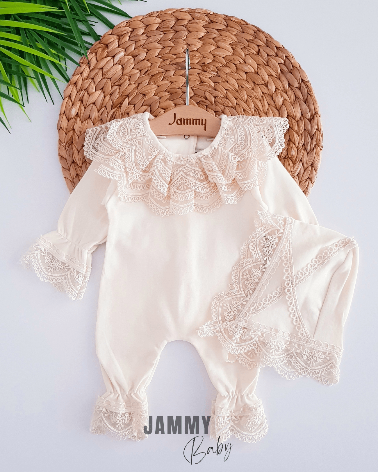 Carmen Güpür Dantel Laura Şapkalı Tulum Set-NATURAL