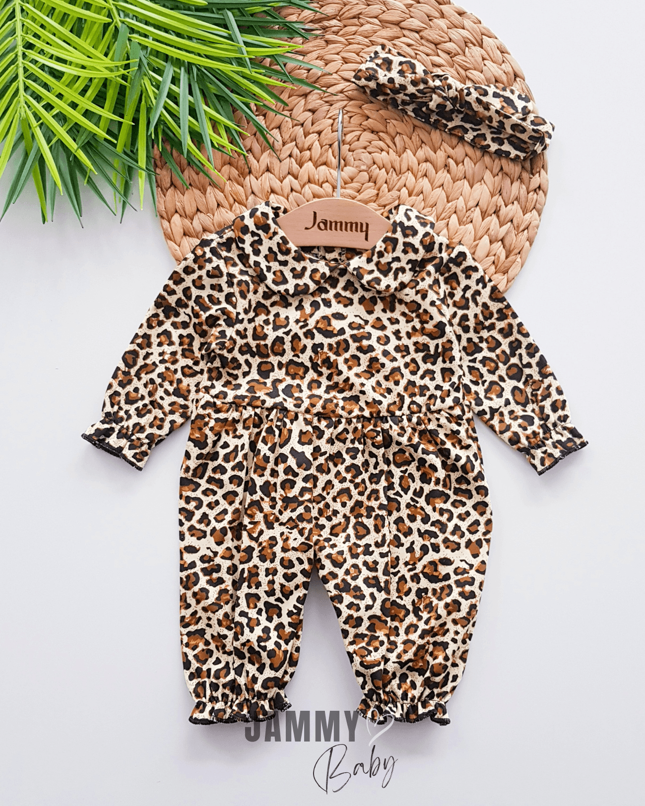 Leopar Desen Bandanalı Tulum Set