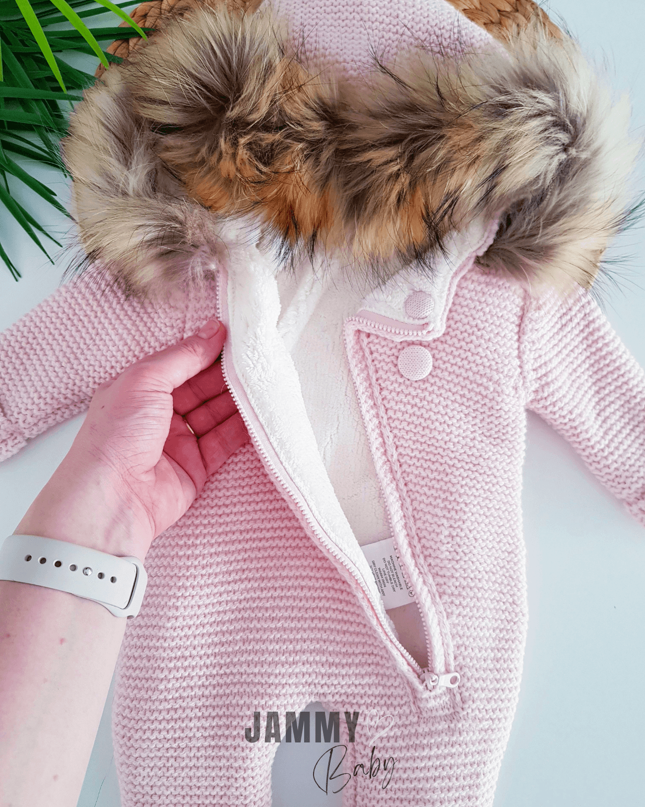 Luxury Collection Kürk Kapüşonlu Fermuarlı Triko Yün Kozmonot-PEMBE