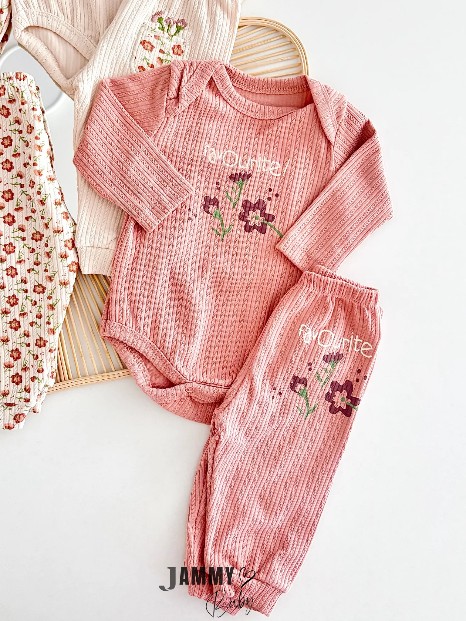 Favorite Jakarlı 3 Body / 3 Pantolon Takım-GÜL KURUSU