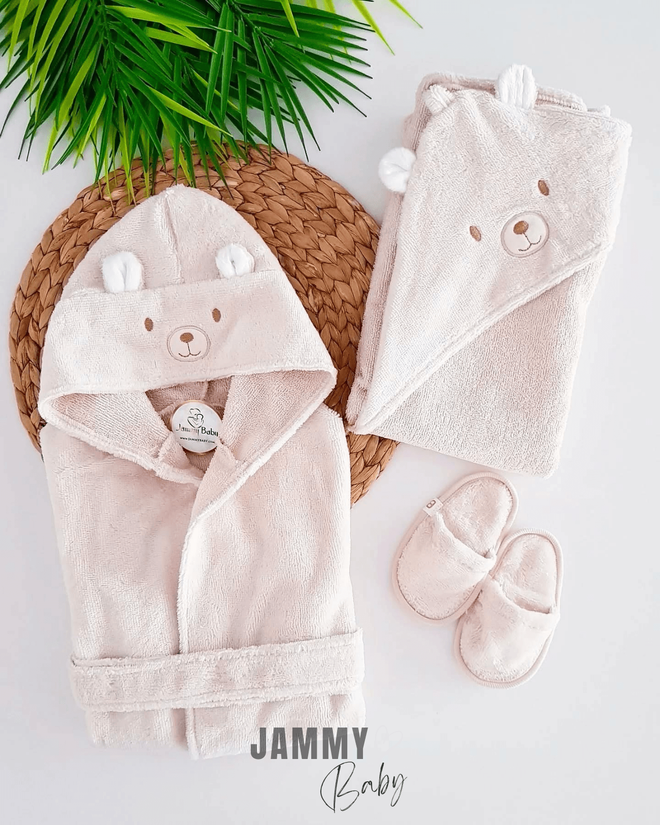 Cute Bear 3 Parça Bornoz Set-BEJ
