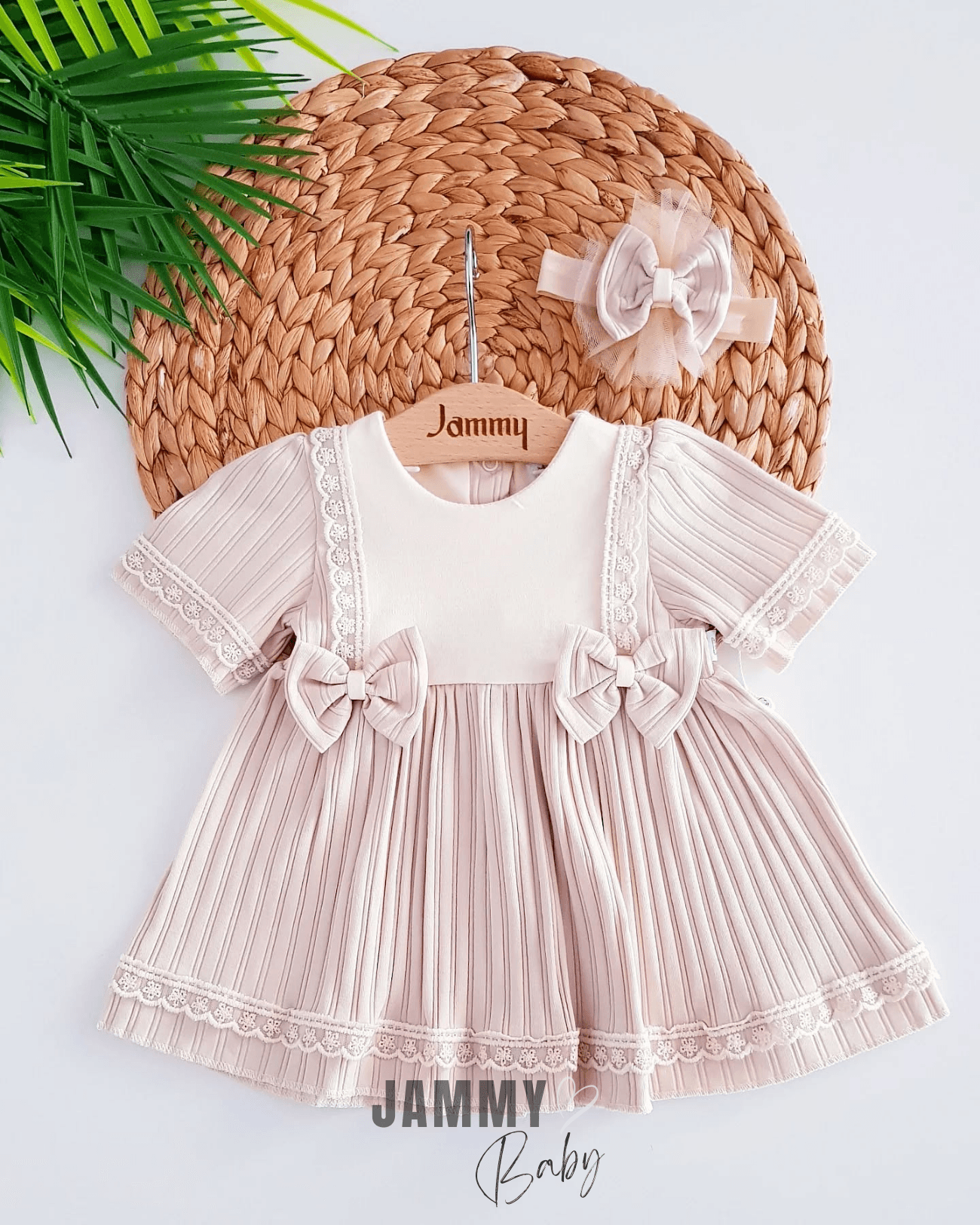 Perla Kısakol Dantel Detay Kaşkorse Elbise Set-BEJ