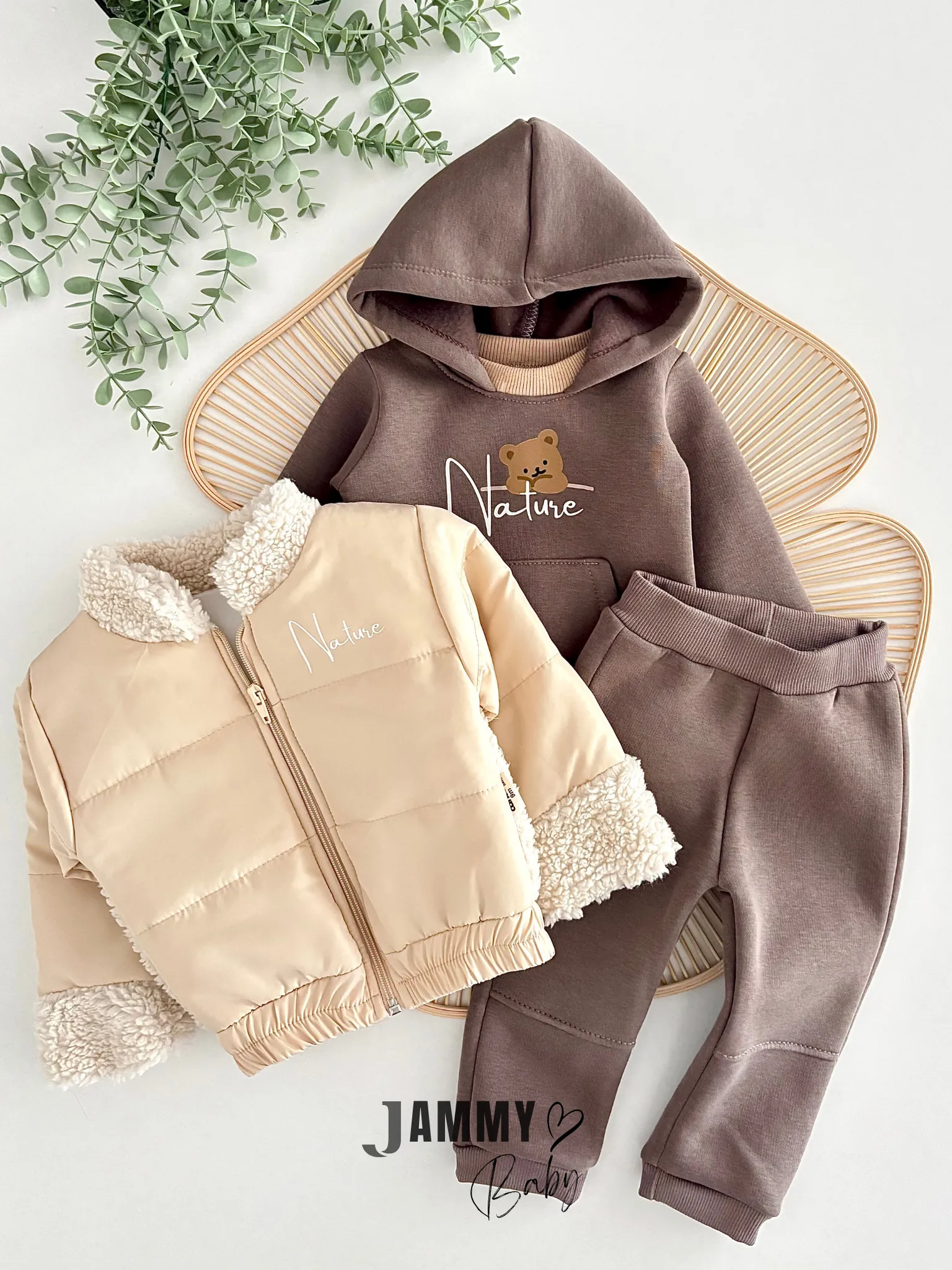 Nature Ayıcıklı Şişme Montlu Şardonlu Takım - KREM